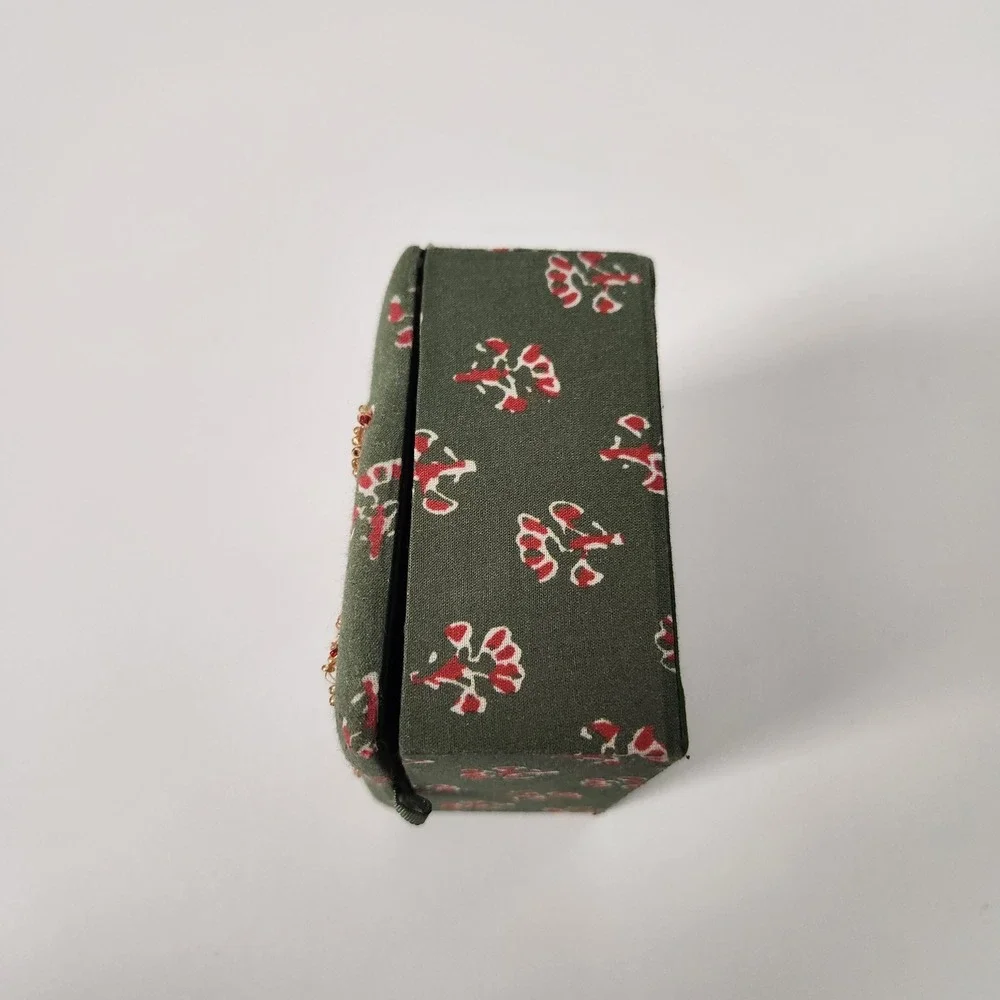 Embellished Trinket Jewelry Box Storage Sage Green with Floral Beads‎ NEW